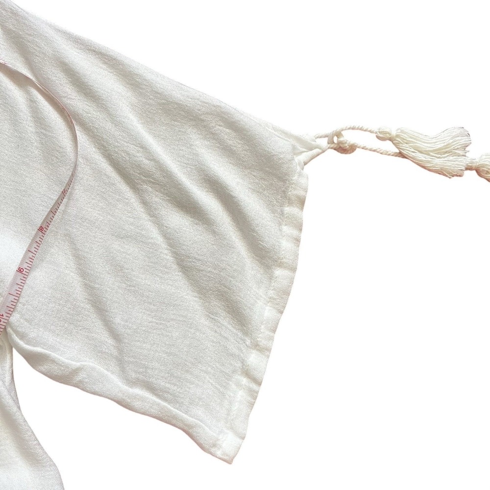 Pull & Bear Women's Boho Off Shoulder Blouse Size M White Tassel Sleeve Top Cute - Picture 10 of 11